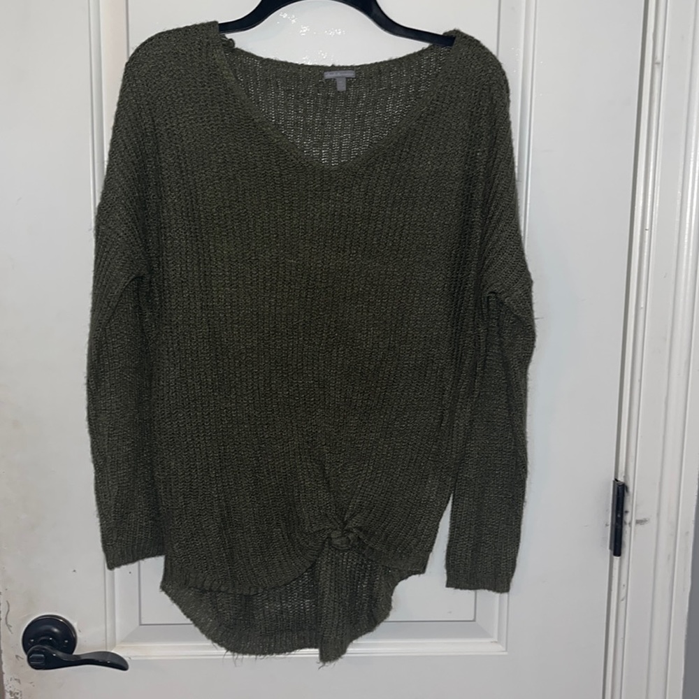Charolette Russe, olive green, knitted sweater, size medium.